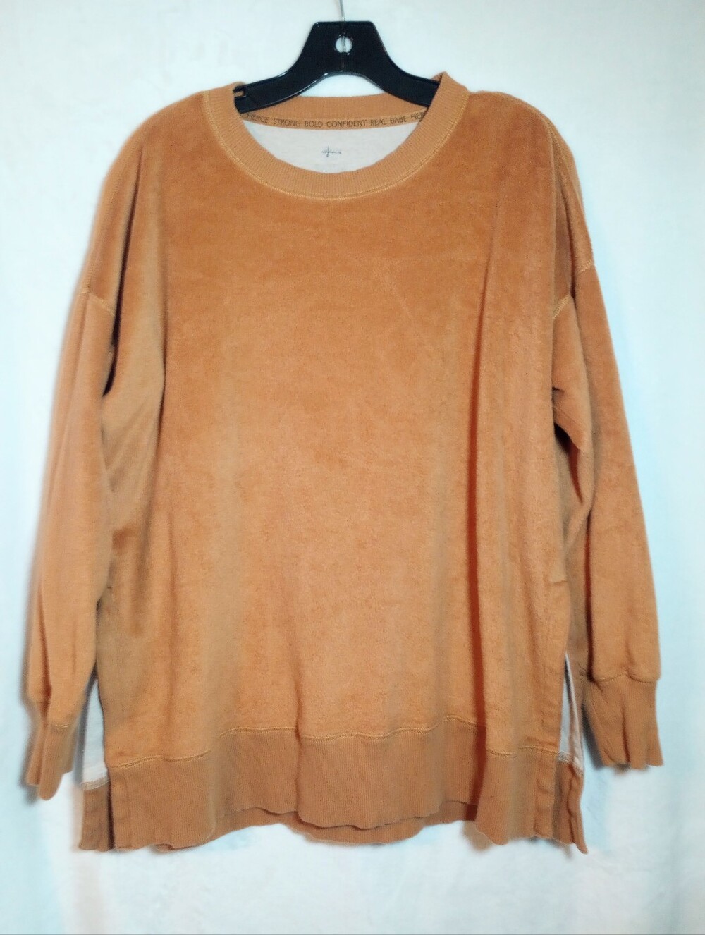 Aerie Oversized Cozy Fleece Side Slit Fuzzy Sweater Burnt Orange Autumn Flurry S